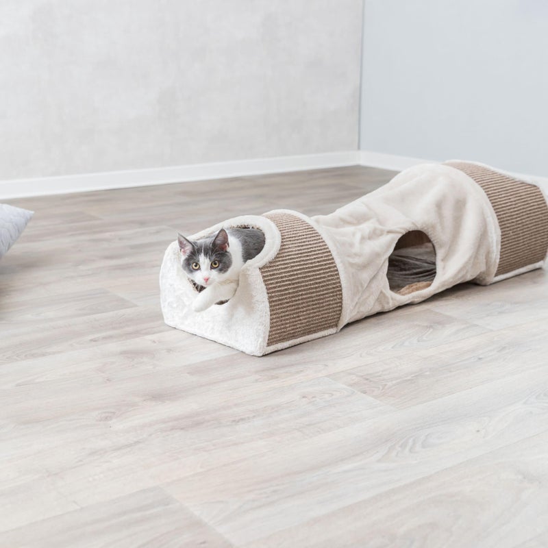 TRIXIE Cuddly Condos and Tunnel for Cats - Indoor Cat Furniture with Play Condos, Hideaway Tunnel, Dangling Cat Toys - Sisal Scratching Surface - Collapsible Design for Easy Storage, Cream - Image 2